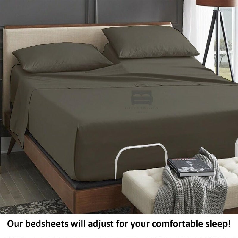 Cottingon Top Split King Sheets Set for Adjustable Bed - 4 Piece Sleep Number Bed Sheets - 100% Egyptian Cotton - 16 Inch Deep - 39 Split King - Dark Grey Solid - Image 2
